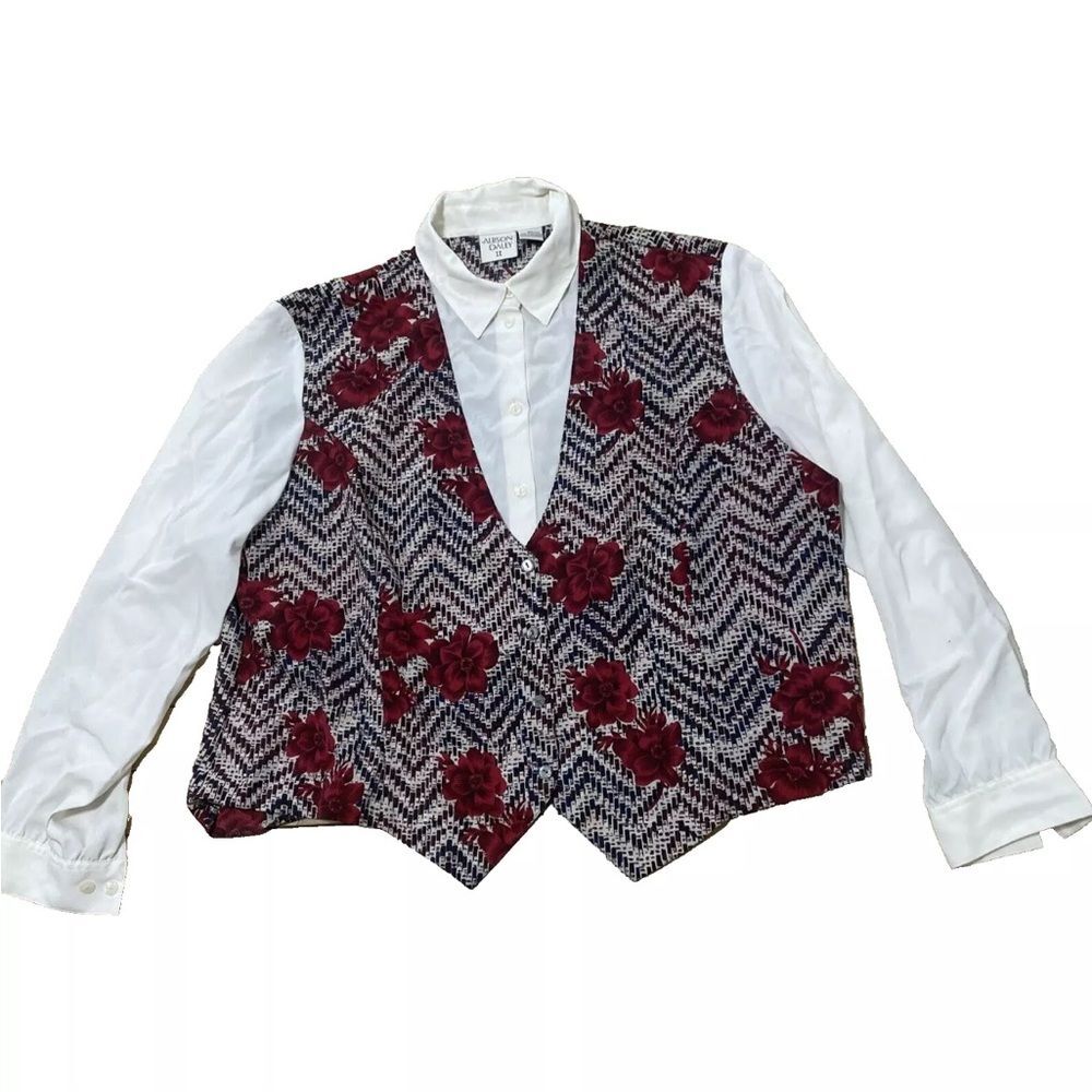Allison Daley II Western Boho Floral Button Shirt Women 2X Red White Cream XXL